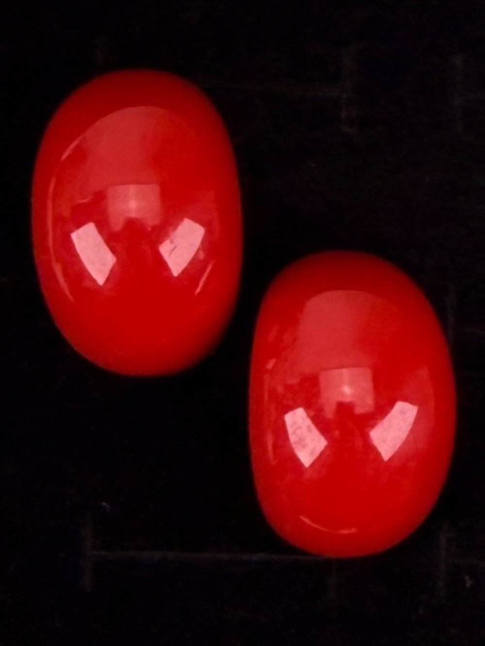 Vintage Red Domed Half Moon Post Pierced Earrings